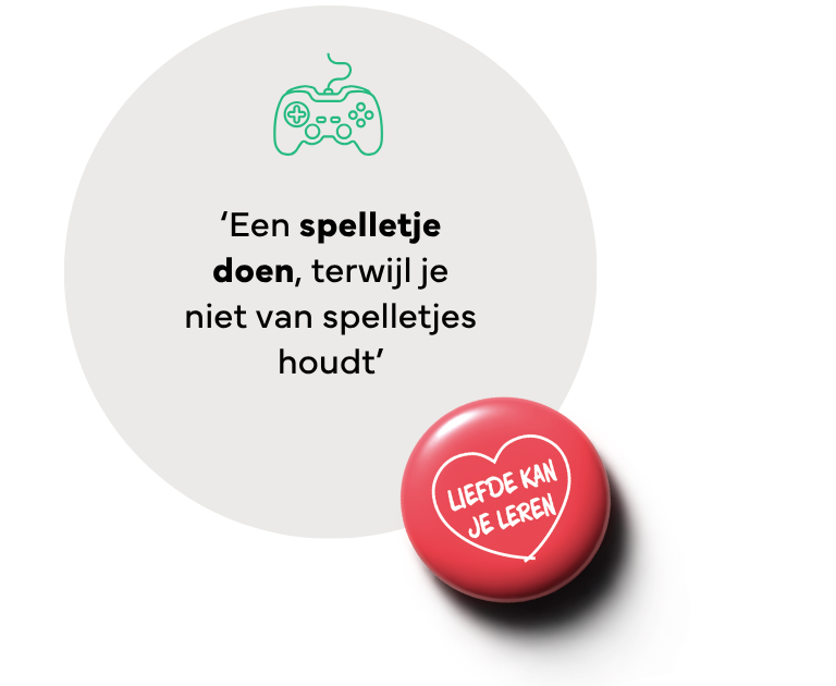Een spelletje doen terwijl je niet van spelletjes houdt – relatie quote over eerlijk communiceren. Button rood.